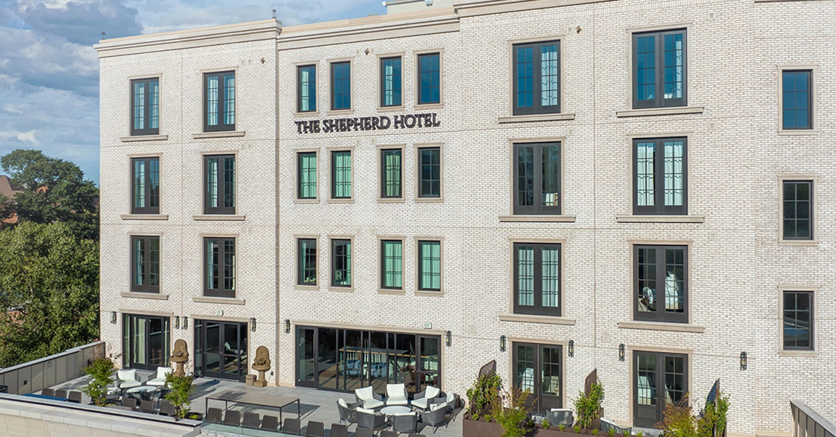 Photo of the facade of The Shepherd Hotel in Clemson, South Carolina